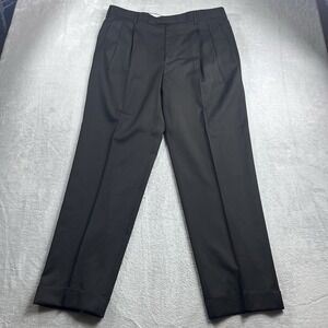 Zanella Dress Pants Mens 36x30 Black Wool Bennett Pleated Straight Leg